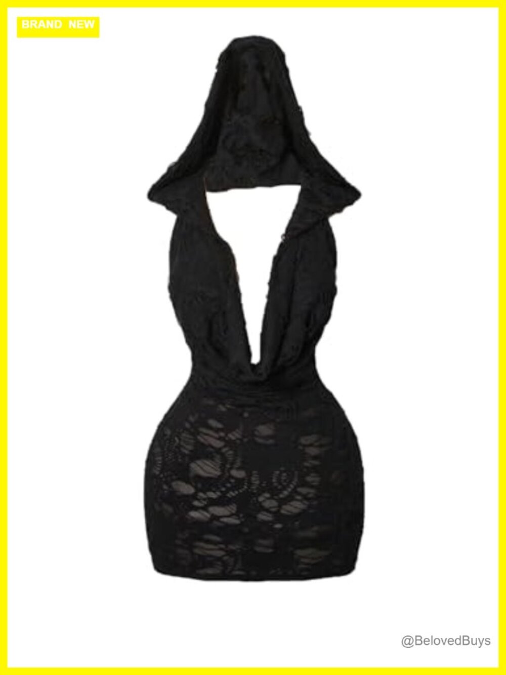 Y2K Ripped Distressed Hooded Mini Dress Backless Cowl Neck Party Club Night Out